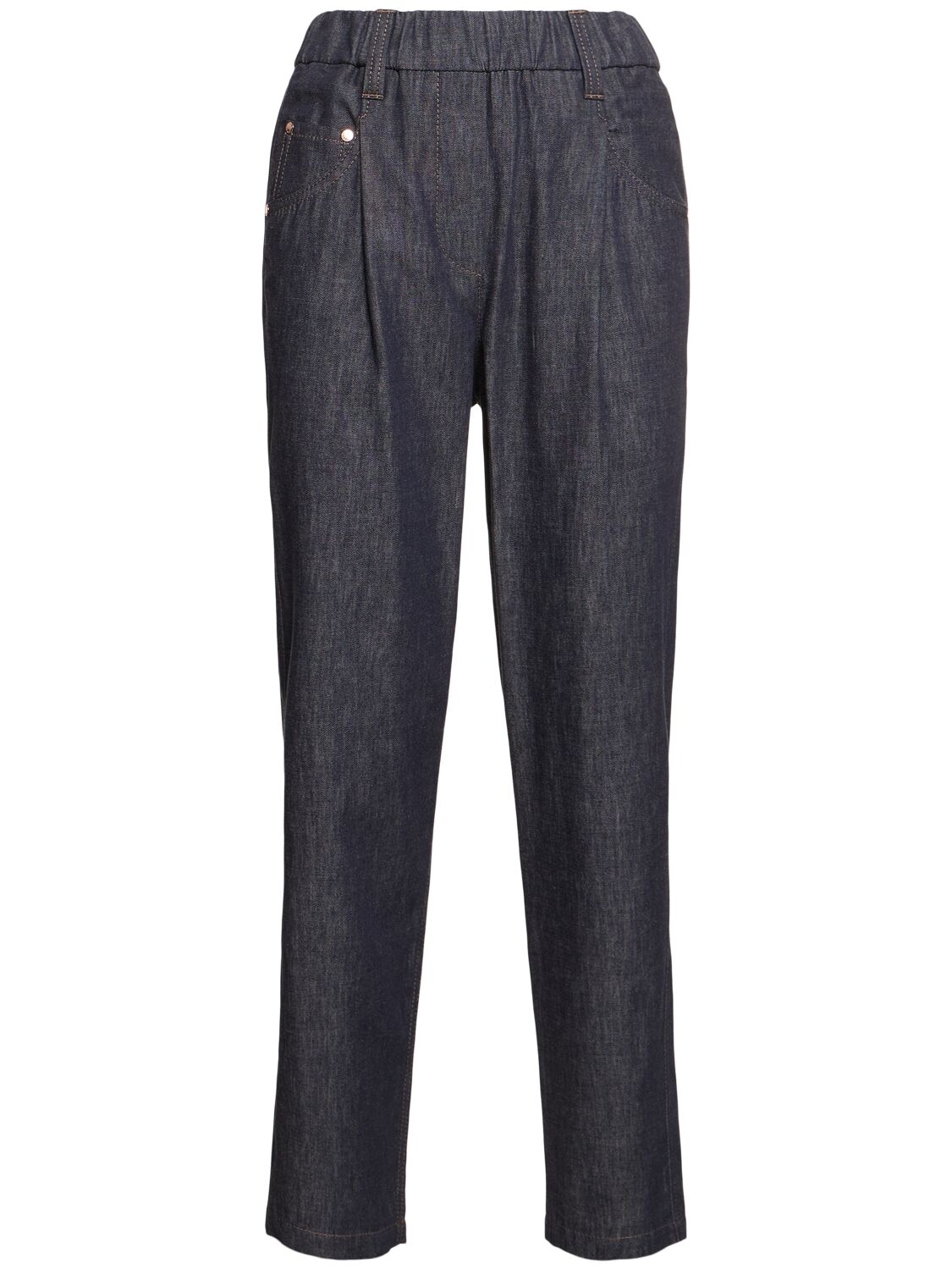 Brunello Cucinelli Elastic Waist Denim Straight Trousers In Blue