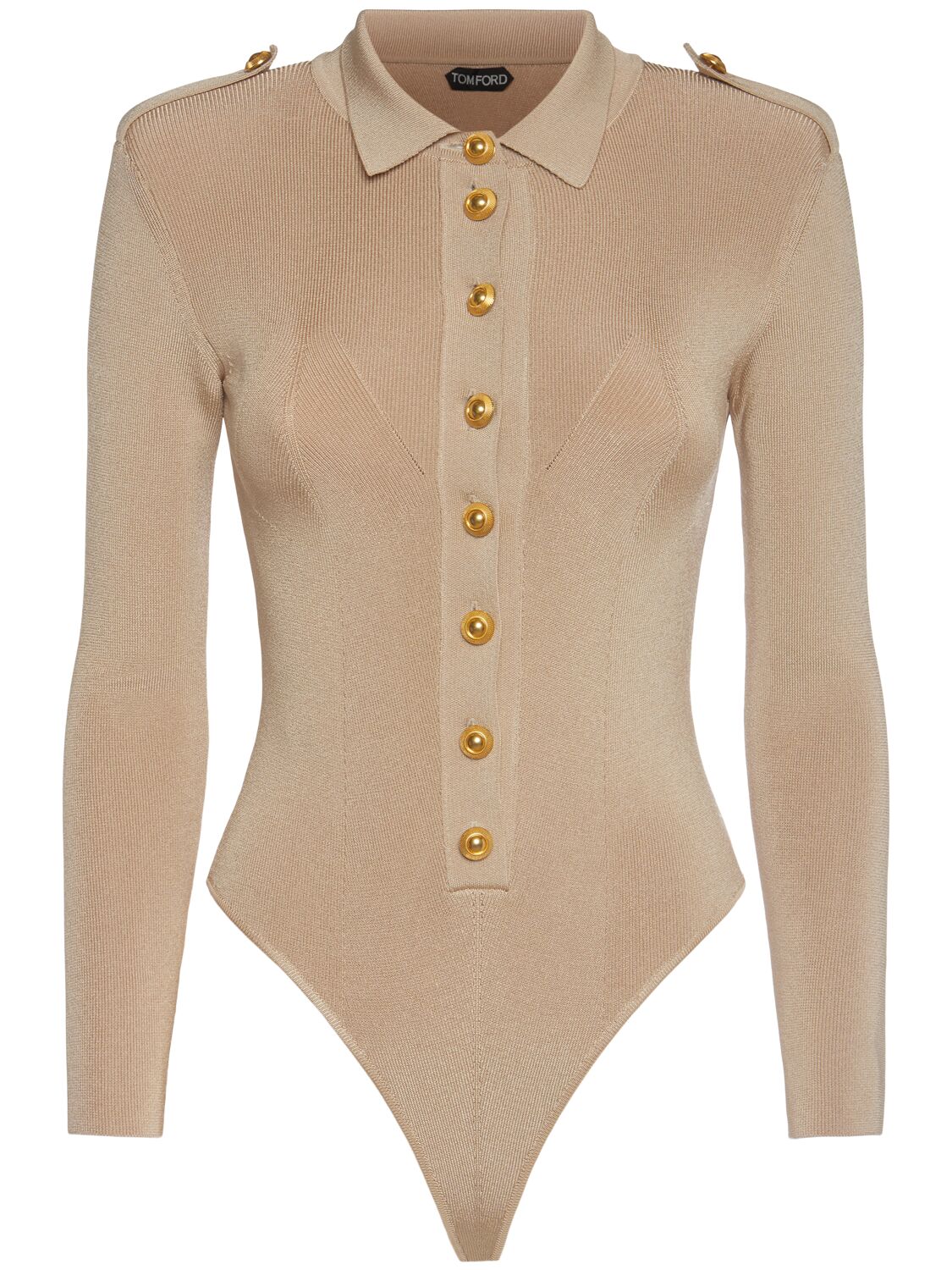 Tom Ford Ribbed Stretch Viscose Bodysuit In Beige