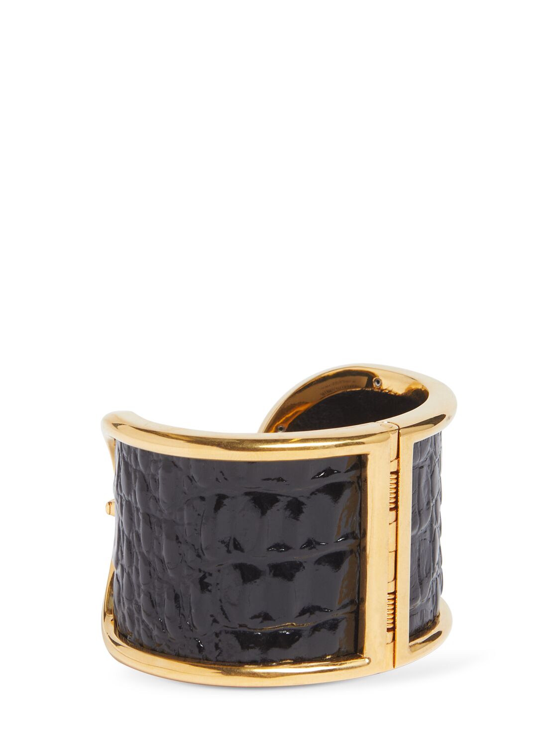 Shop Tom Ford Embossed Leather & Brass Cuff Bracelet In Black