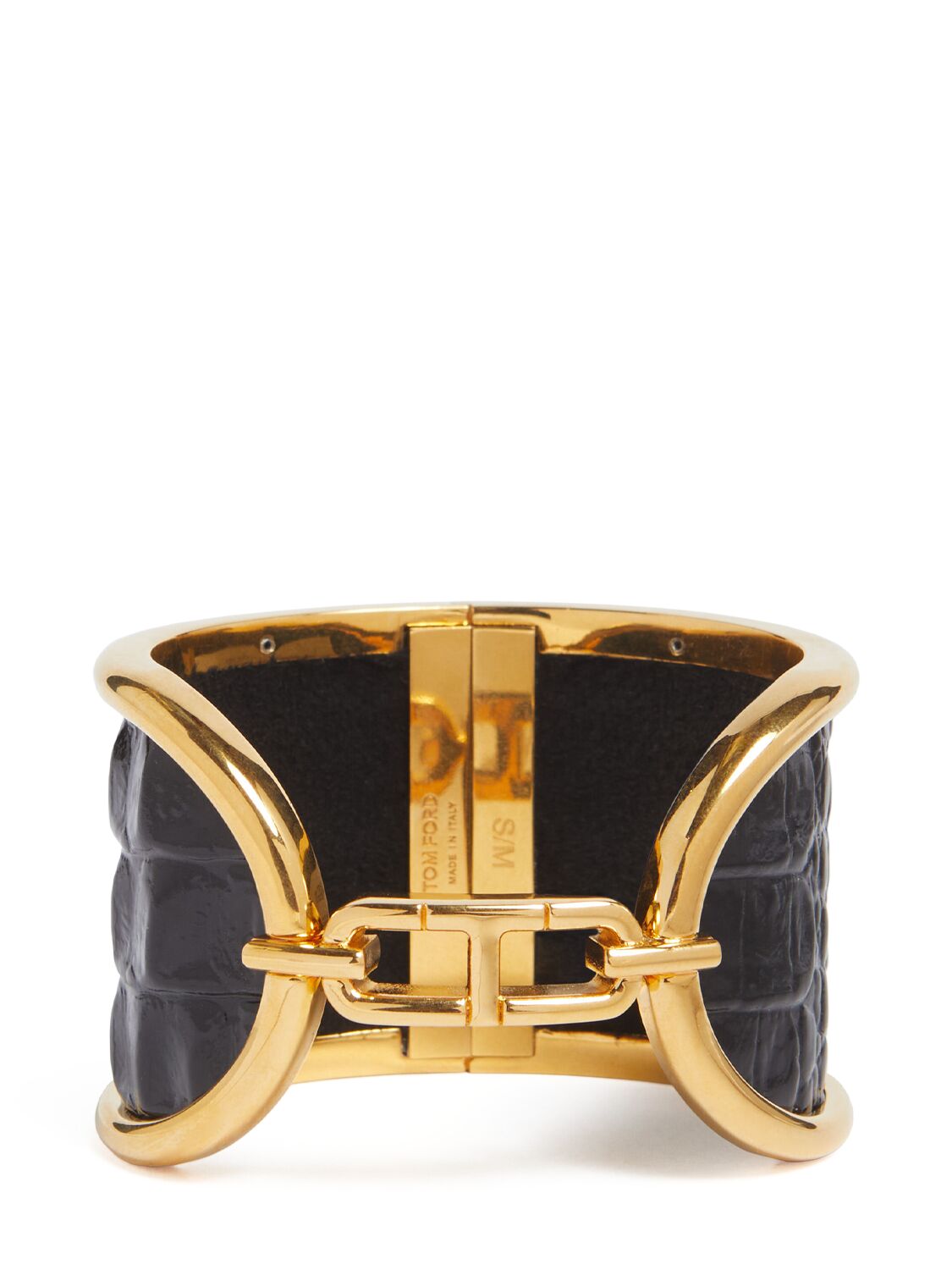 Tom Ford Embossed Leather & Brass Cuff Bracelet In Gold