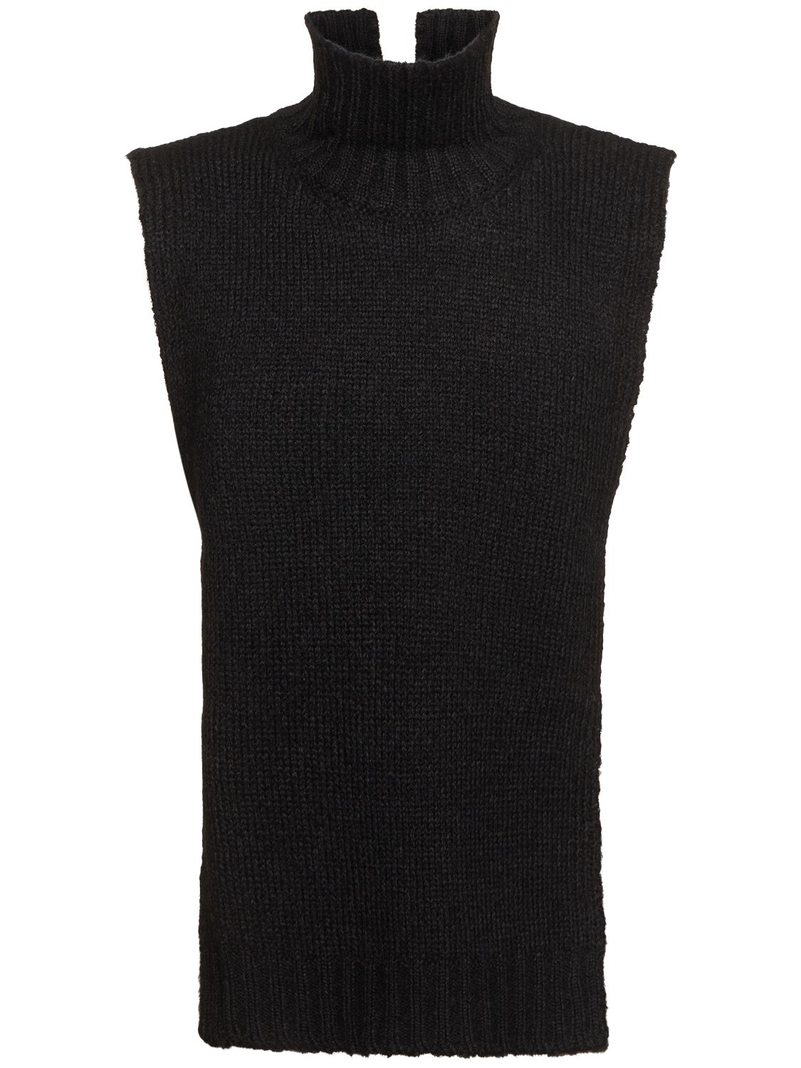 Jil Sander High Neck Knit Waistcoat In Black