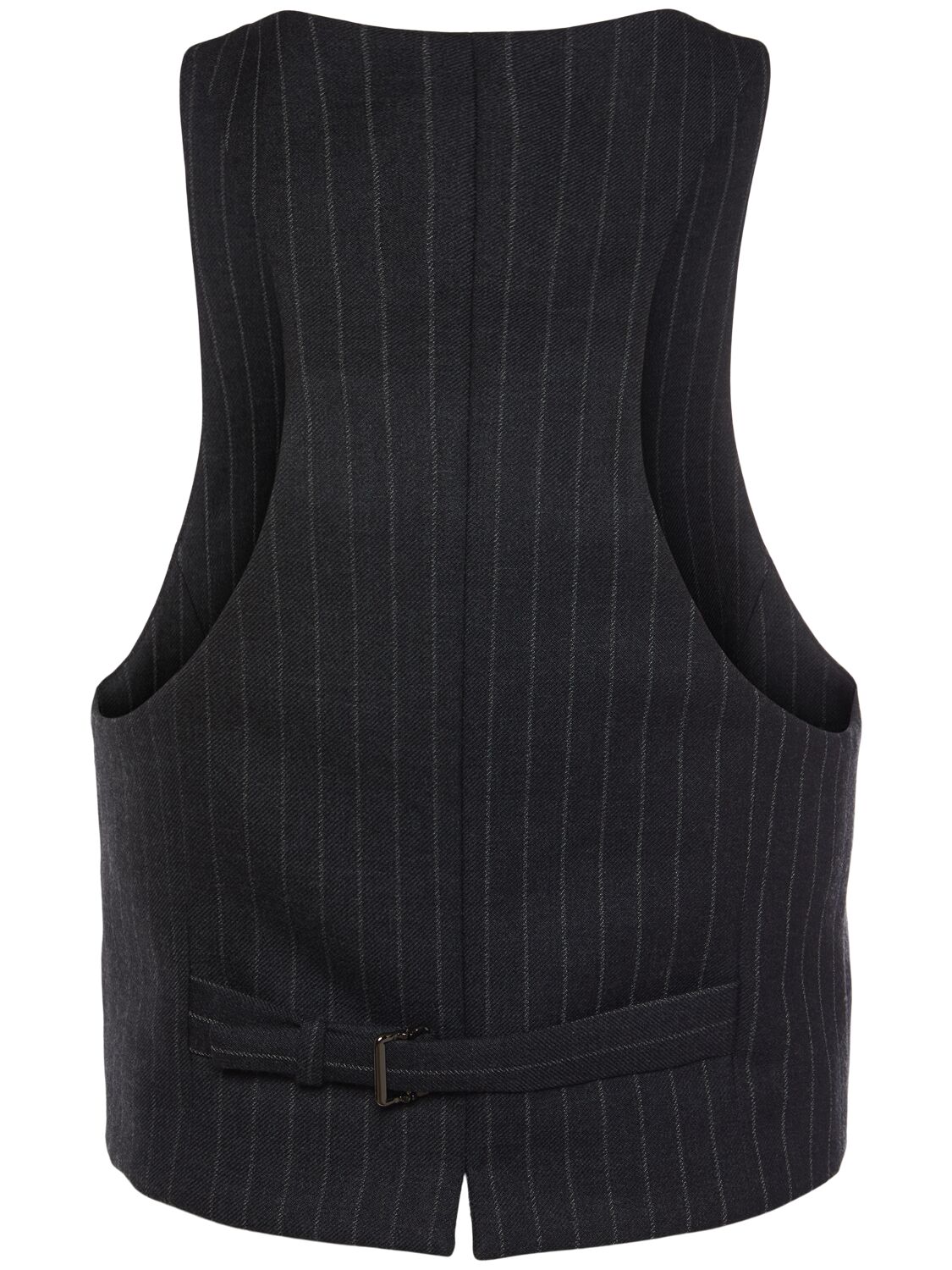 Shop Tom Ford Pinstriped Wool Racerback Waistcoat In Dark Grey