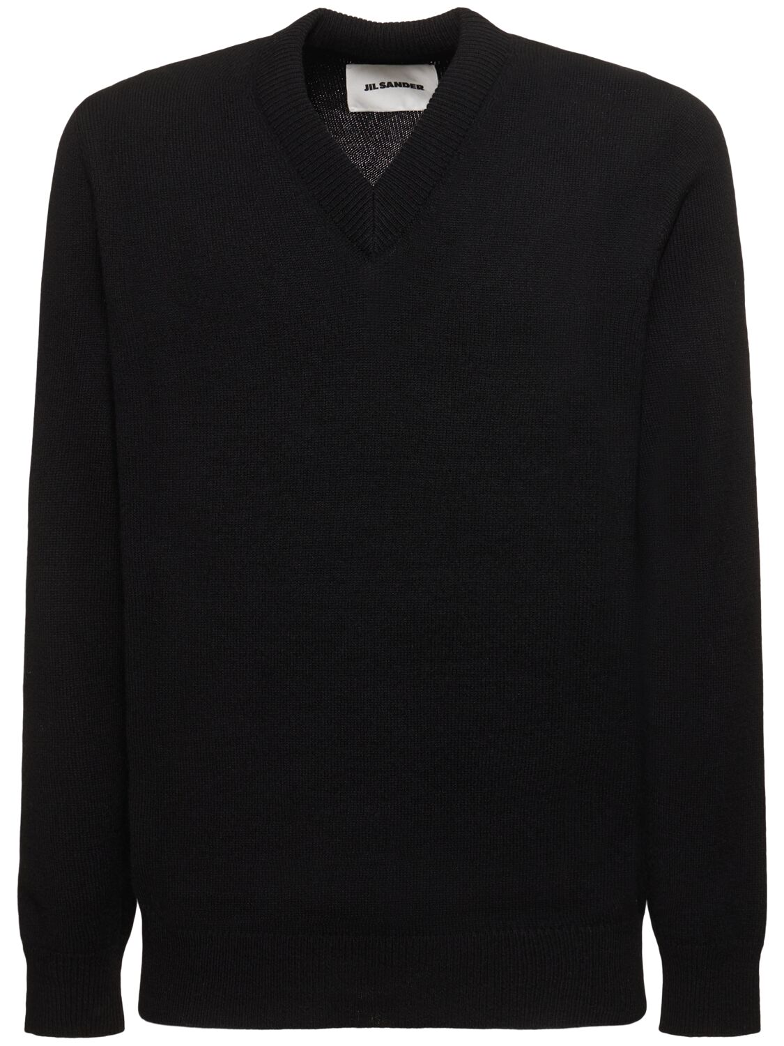 Jil Sander Wool Blend V Neck Sweater In Black