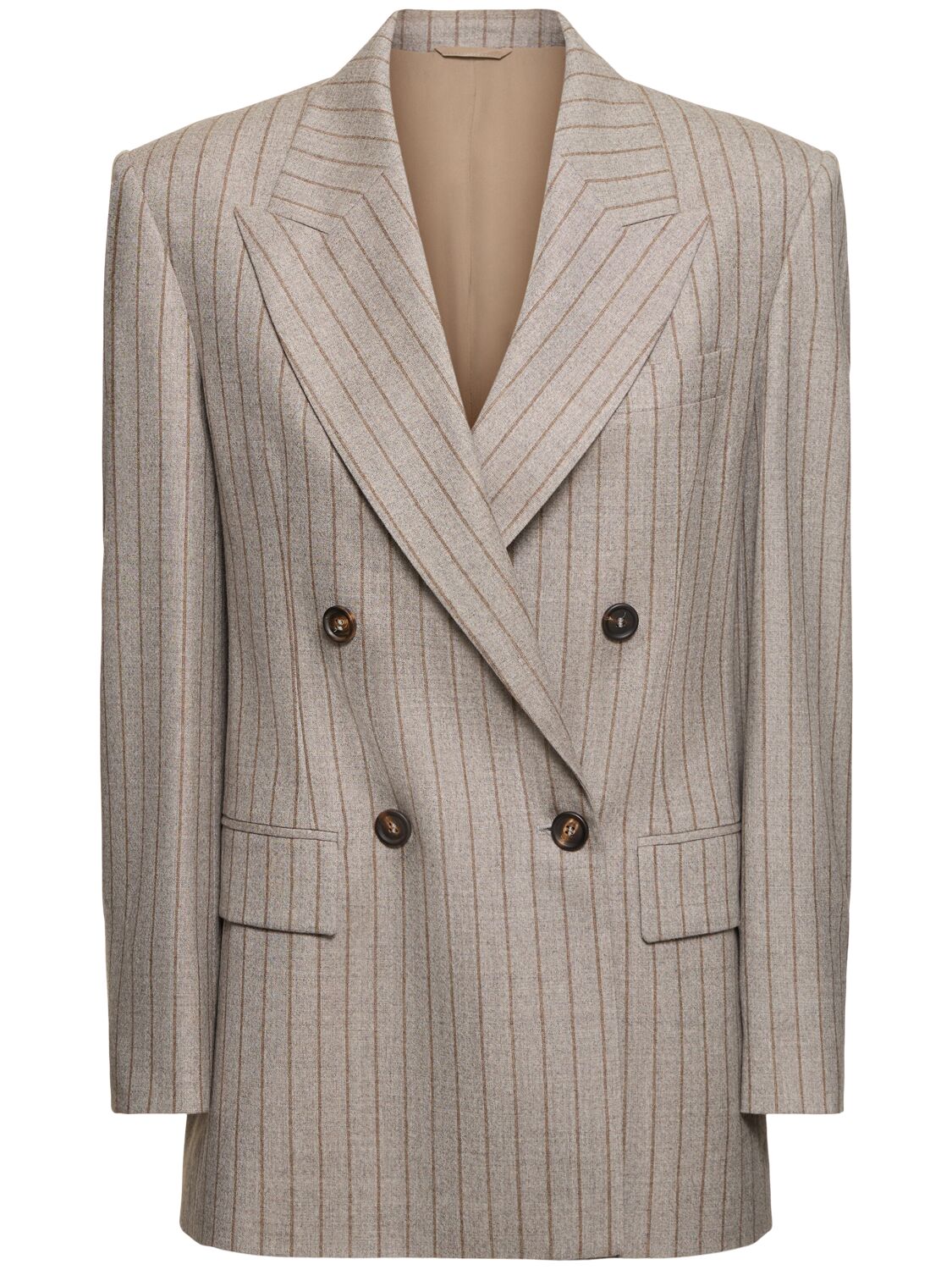 Brunello Cucinelli Pinstripe Double Breast Jacket In Taupe,brown