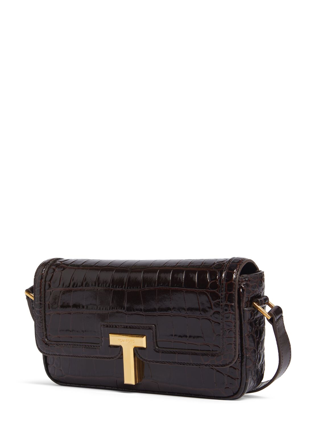 Shop Tom Ford E/w Embossed Leather Shoulder Bag In Espresso