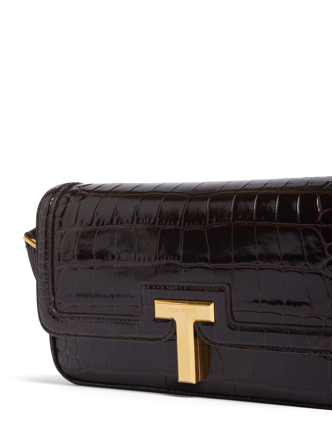 Shop Tom Ford E/w Embossed Leather Shoulder Bag In Espresso