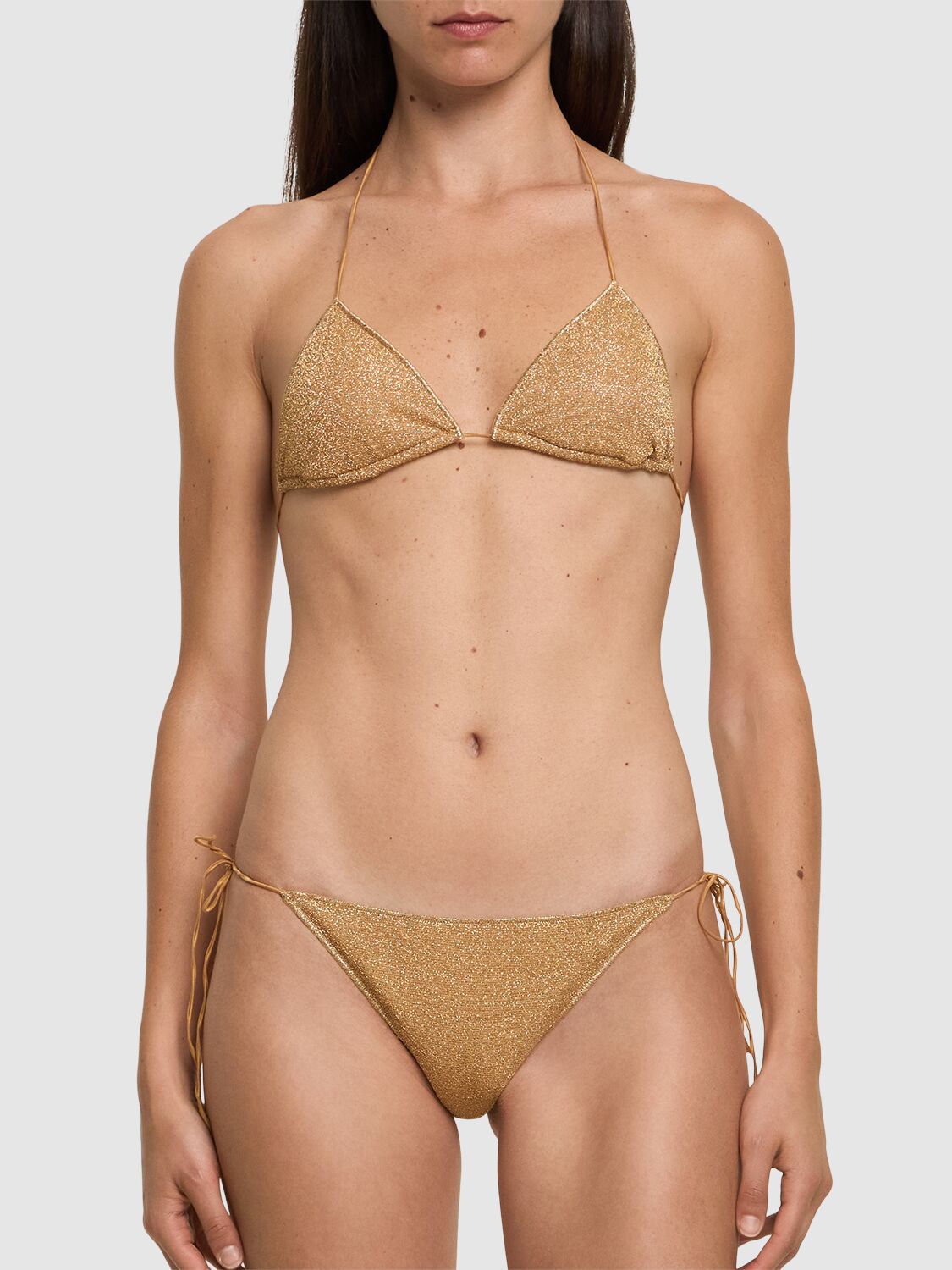 Shop Oséree Swimwear Lumiere Lurex Triangle Bikini In Gold