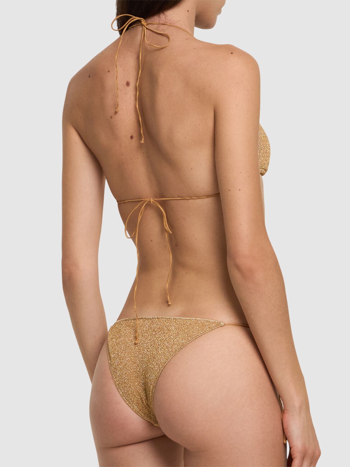 Shop Oséree Swimwear Lumiere Lurex Triangle Bikini In Gold