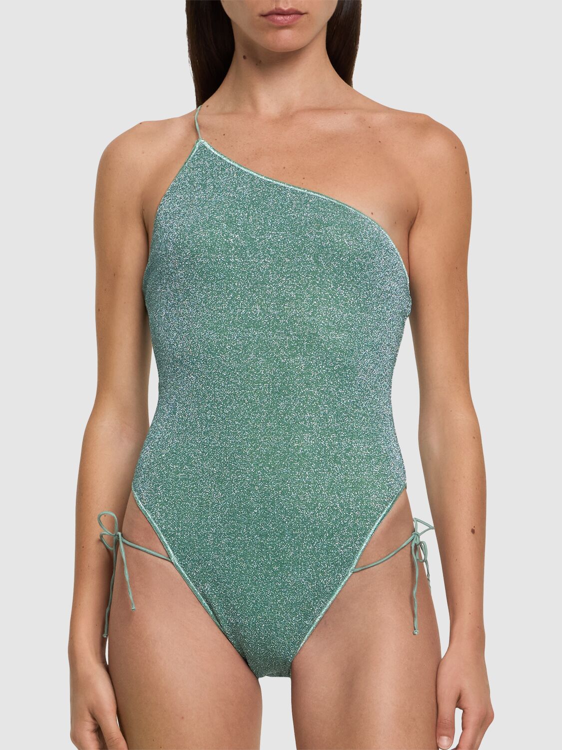 Shop Oséree Swimwear Lumiere Lurex One Piece Swimsuit In Light Green