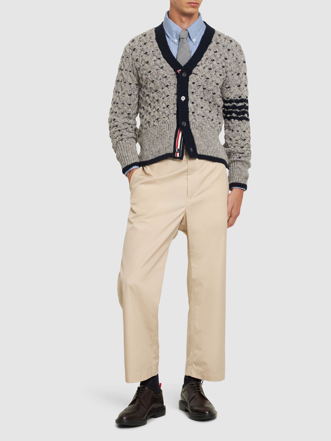 Shop Thom Browne All Over Cable Stitch Classic Cardigan In Lt Grey