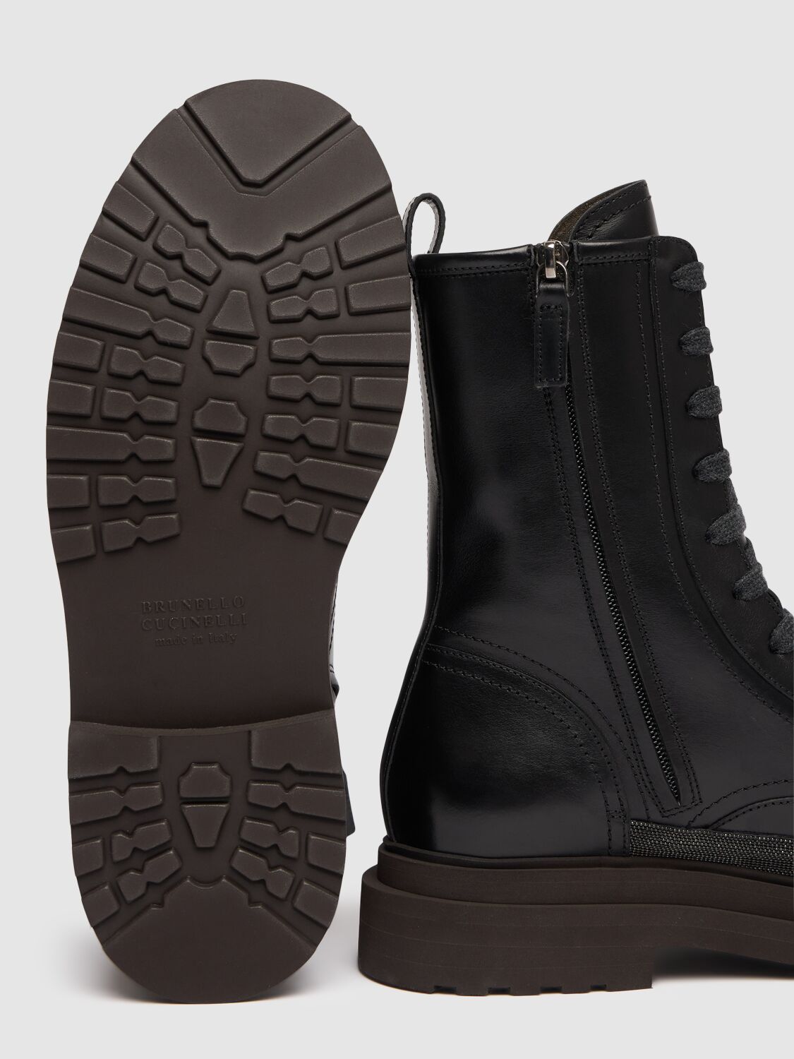 Shop Brunello Cucinelli 30mm Leather & Crystal Combat Boots In Black