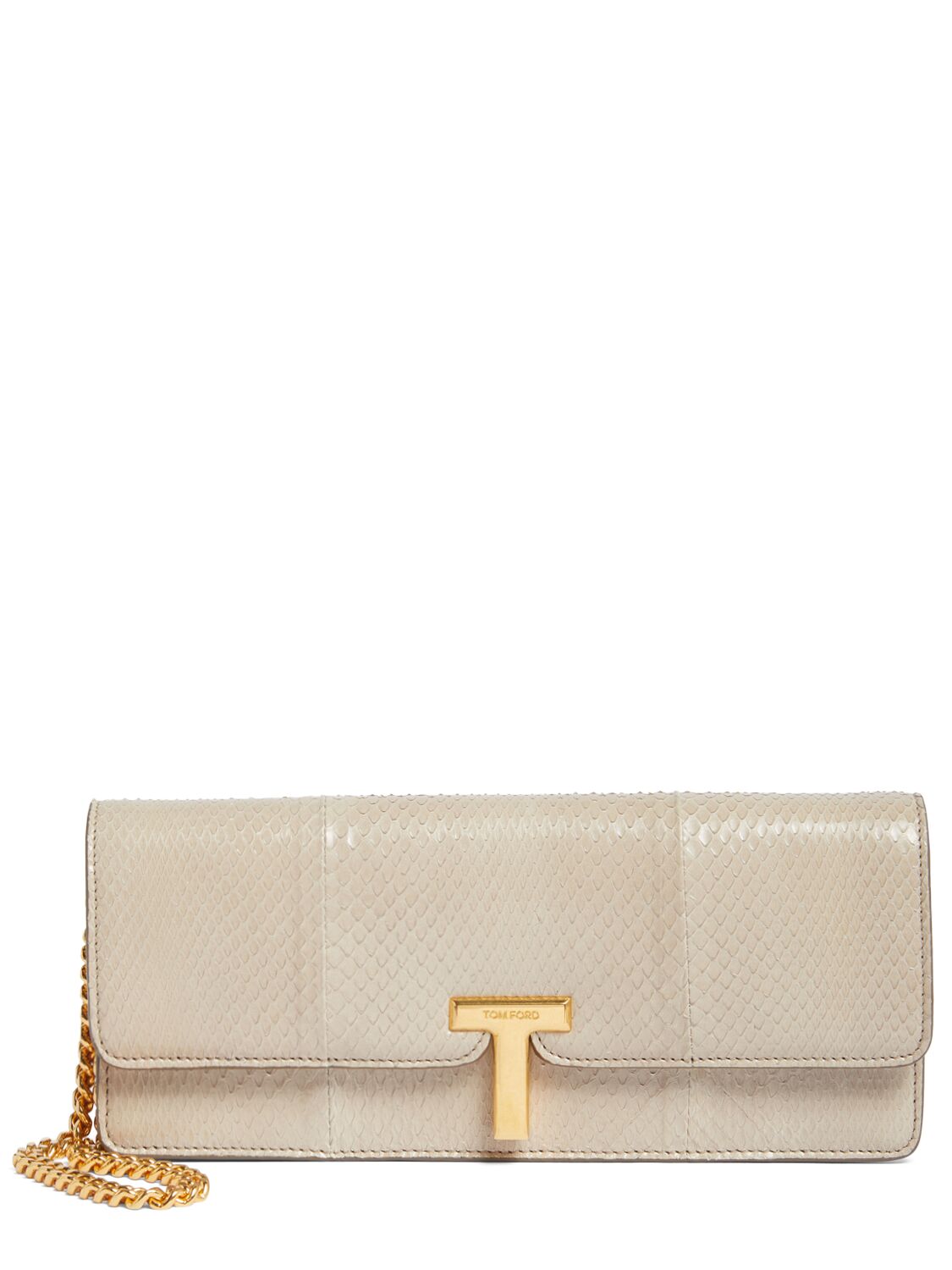 Tom Ford Shiny Snakeskin Clutch In Pearl Grey