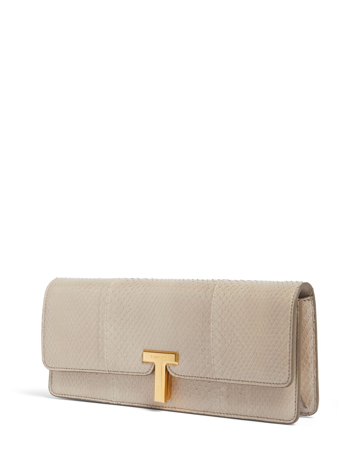 Shop Tom Ford Shiny Snakeskin Clutch In Pearl Grey