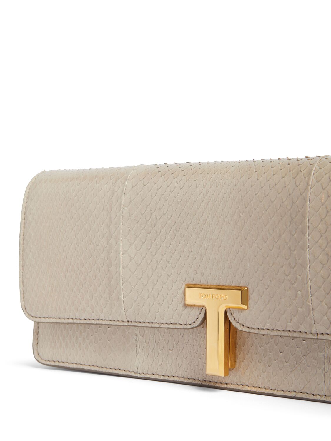 Shop Tom Ford Shiny Snakeskin Clutch In Pearl Grey