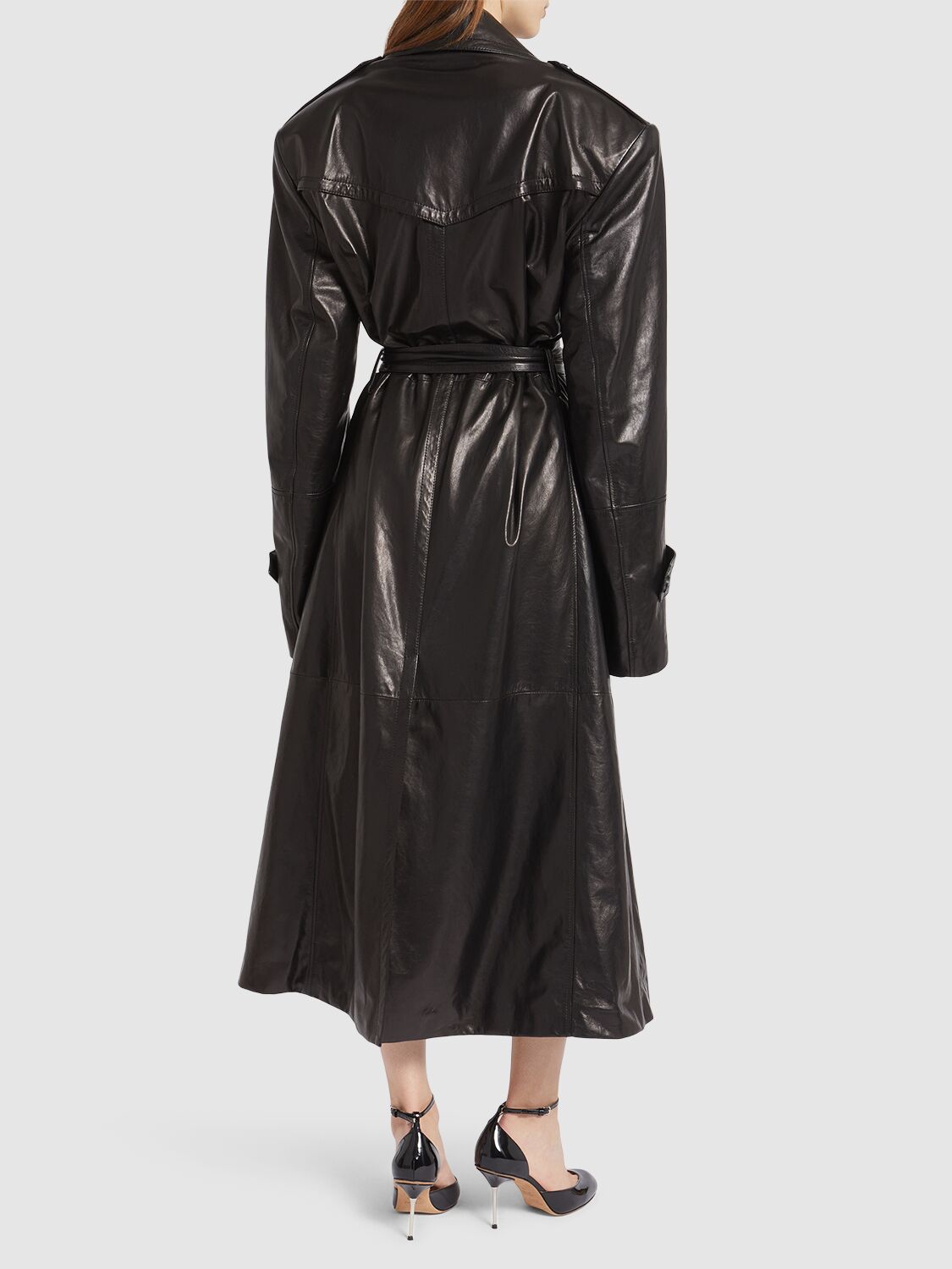 Shop Sportmax Alfeo Long Leather Trench Coat In Black