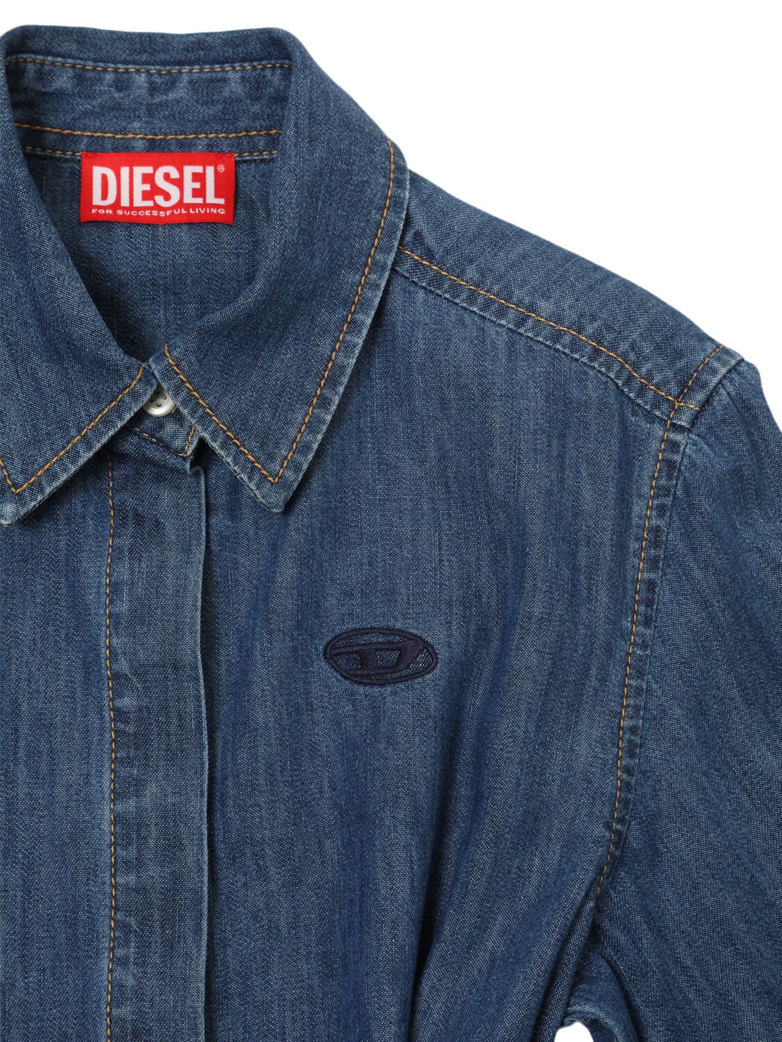 Shop Diesel Cotton Denim Dress W/belt In Dark Blue