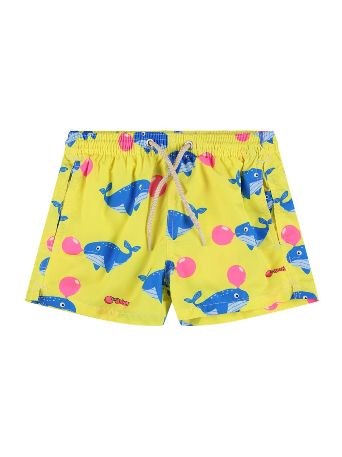 Mc2 Saint Barth Kids' Whale Print Nylon Swim Shorts In Yellow