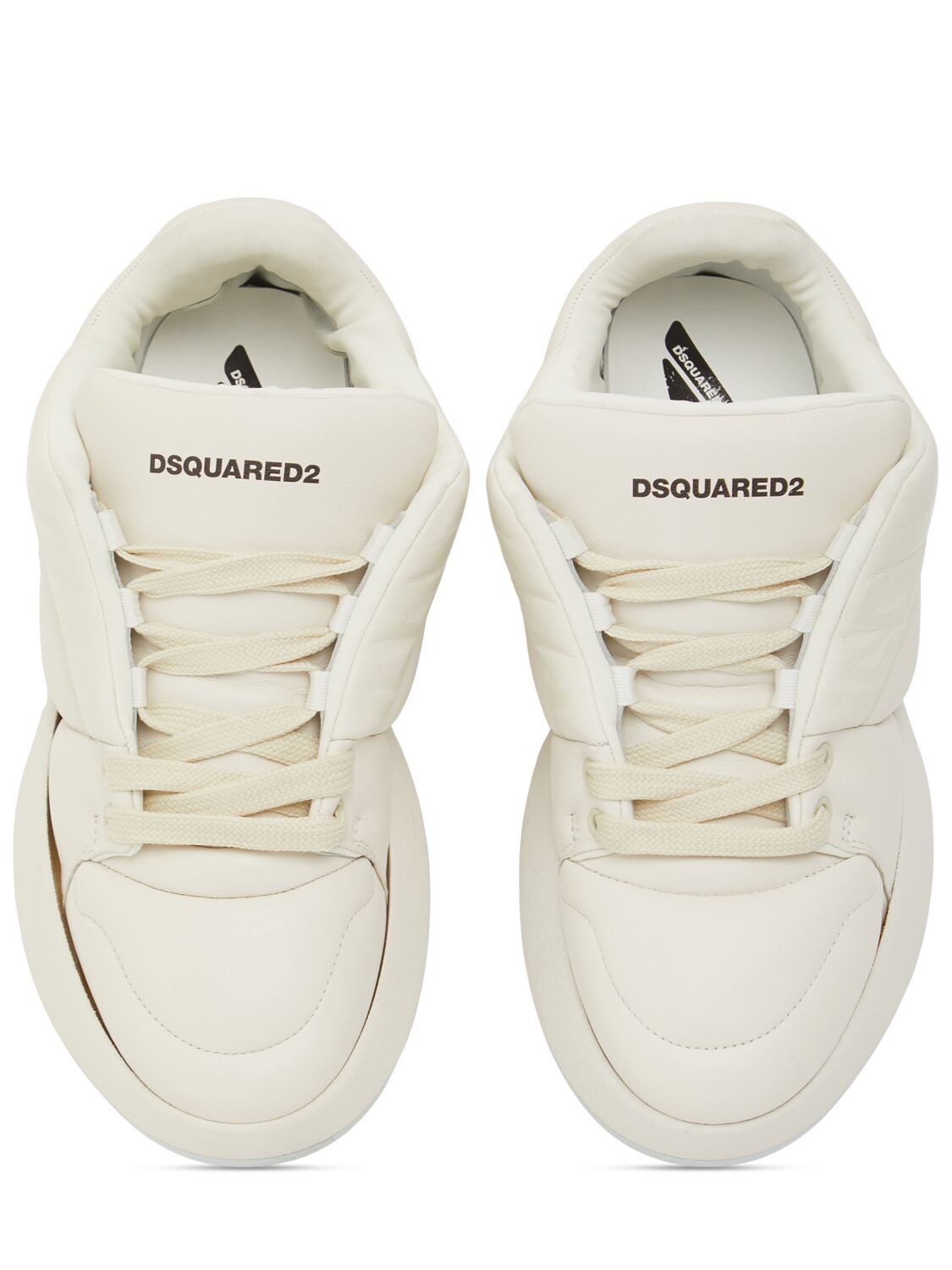 Shop Dsquared2 Icon Leather Low Sneakers In Bianco Sporco