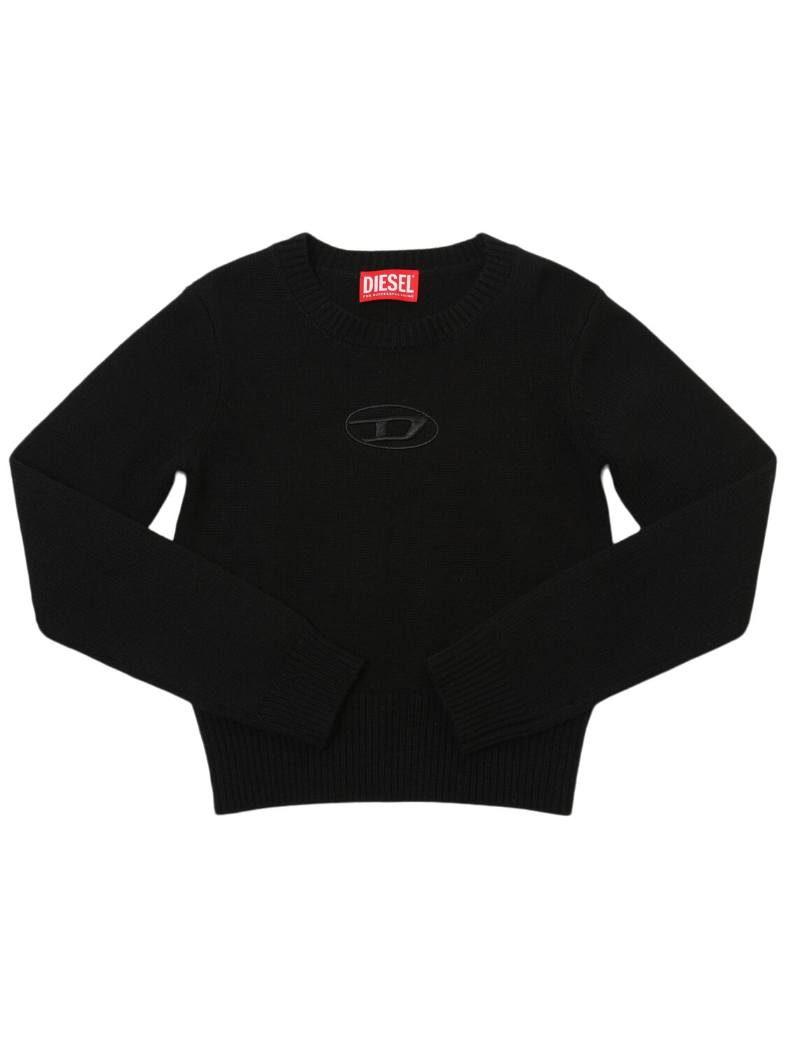 Diesel Wool Blend Knit Sweater W/logo In Black