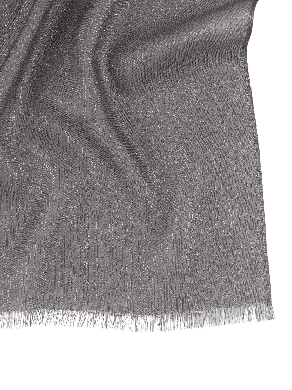 Brunello Cucinelli Laminated Cashmere Blend Scarf In Piombo Grey