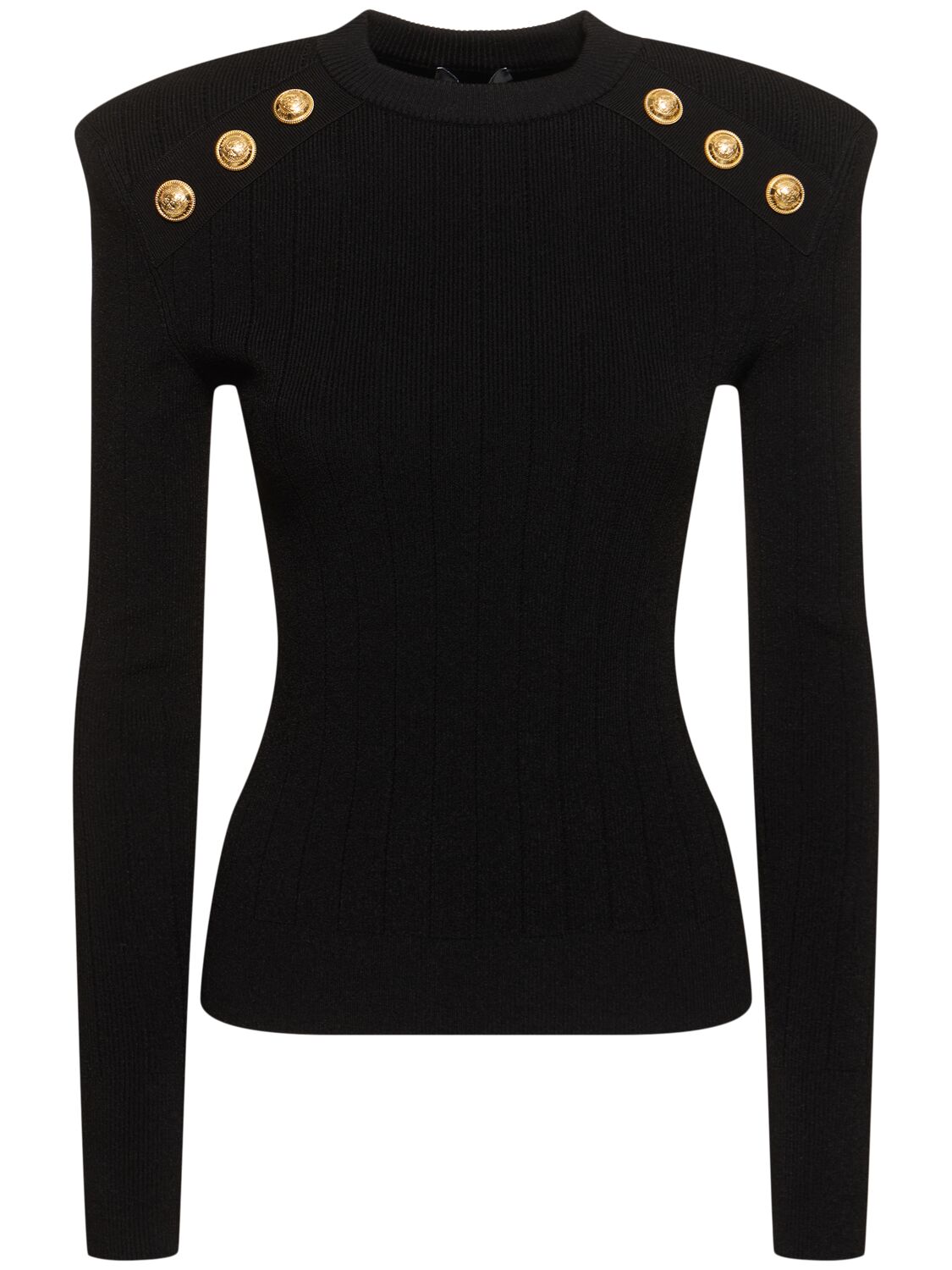 Balmain Rib Knit Viscose Sweater In Black