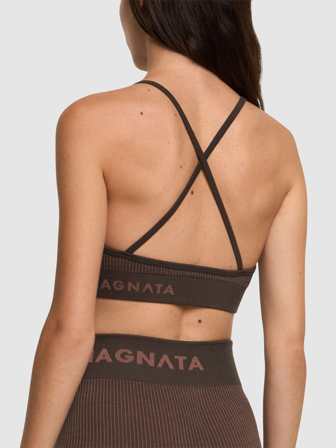 Shop Nagnata Elliptic Crop Bra Top In Chocolate