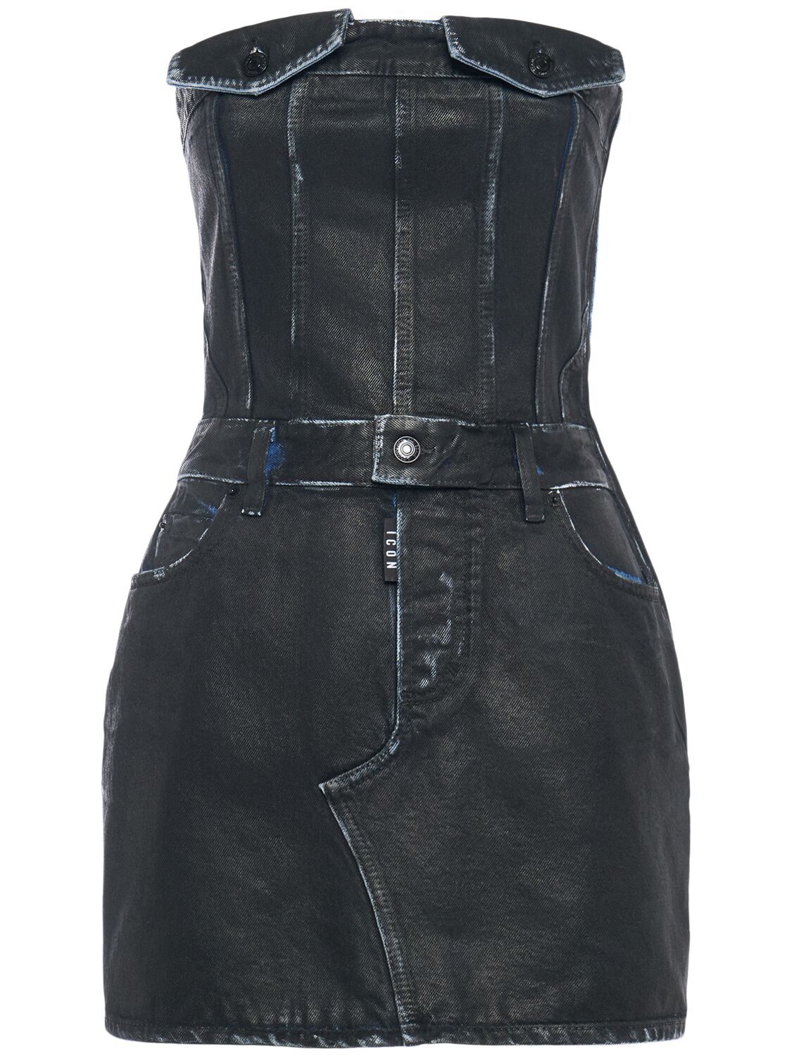 Dsquared2 Icon Strapless Denim Short Dress In Dark Blue