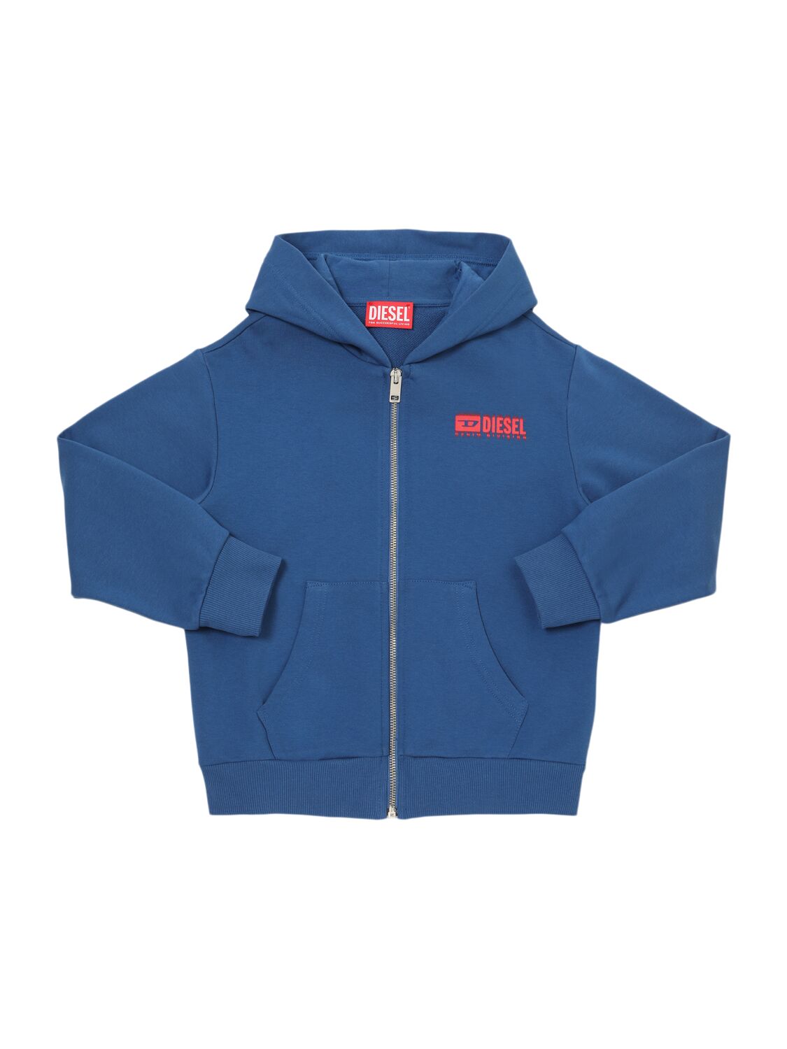 Diesel Hooded Cotton Zip-up Sweatshirt In Blue