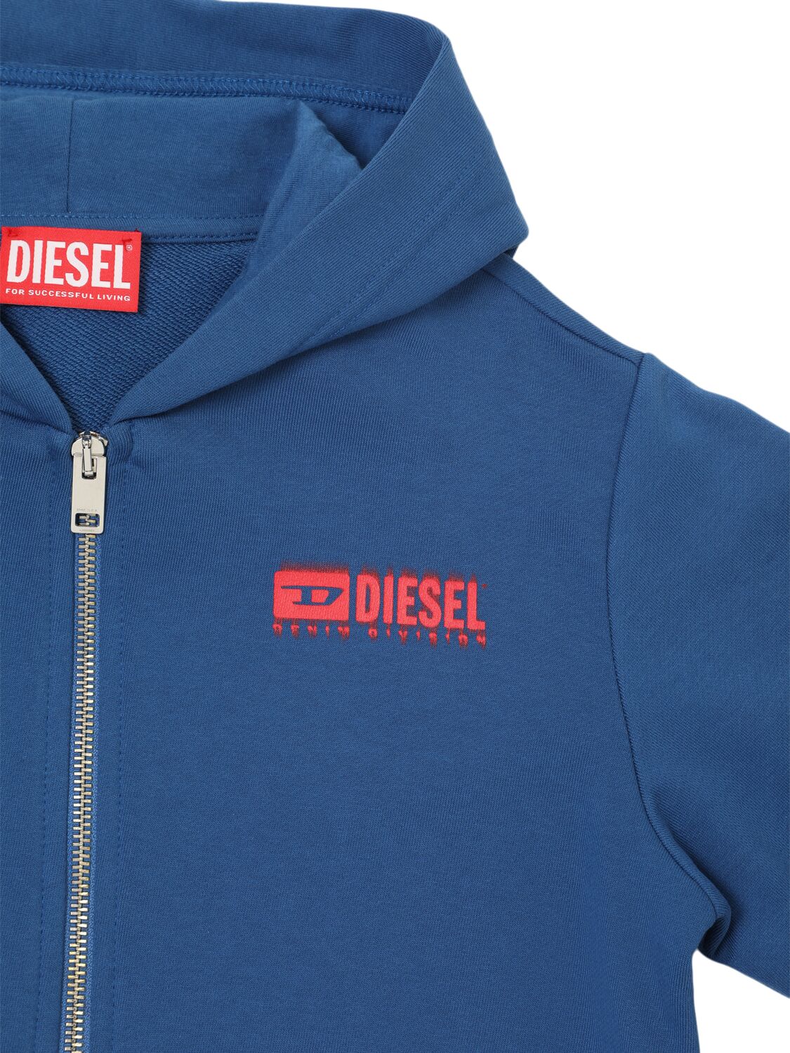 Shop Diesel Hooded Cotton Zip-up Sweatshirt In Blue