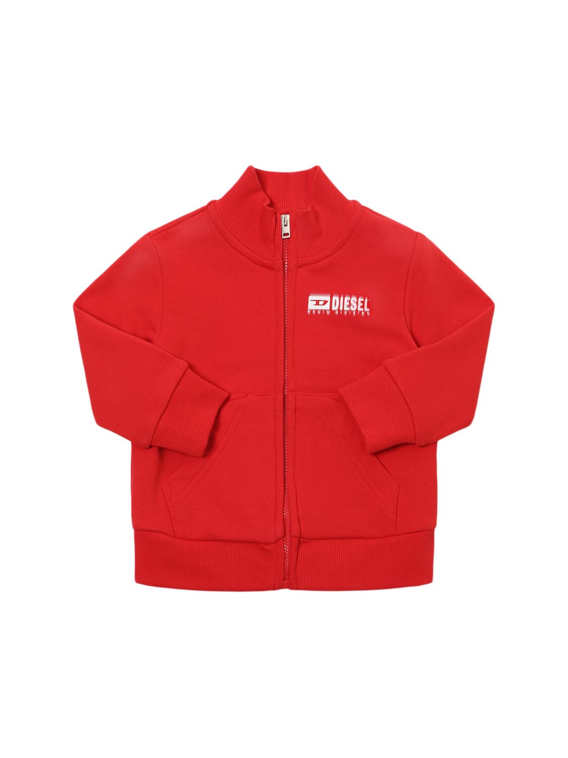 Diesel Kids' Cotton Zip-up Sweatshirt W/logo In Red