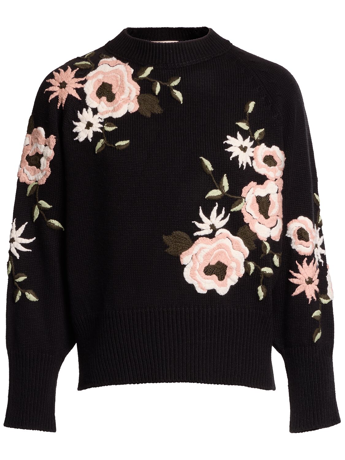 Elie Saab Embroidered Wool Crewneck Sweater In Black