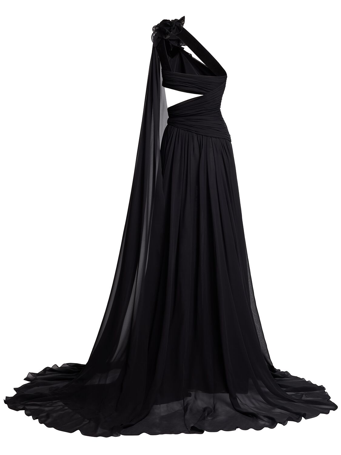 Shop Elie Saab Silk Chiffon Long Dress In Black