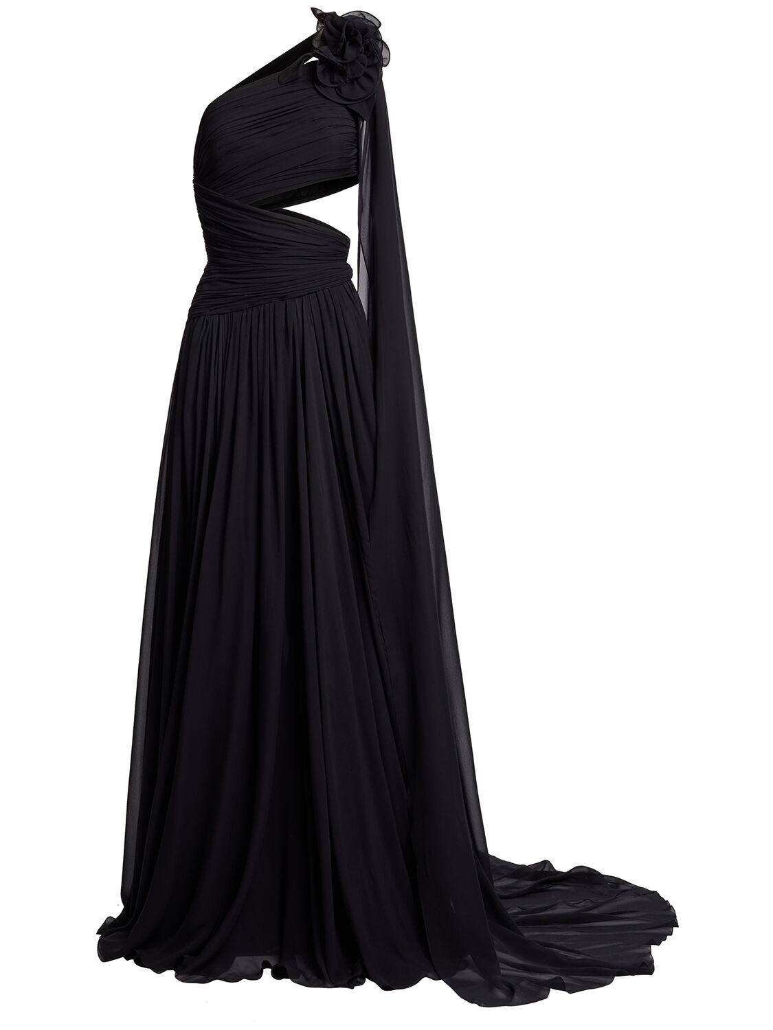 Elie Saab Silk Chiffon Long Dress In Black