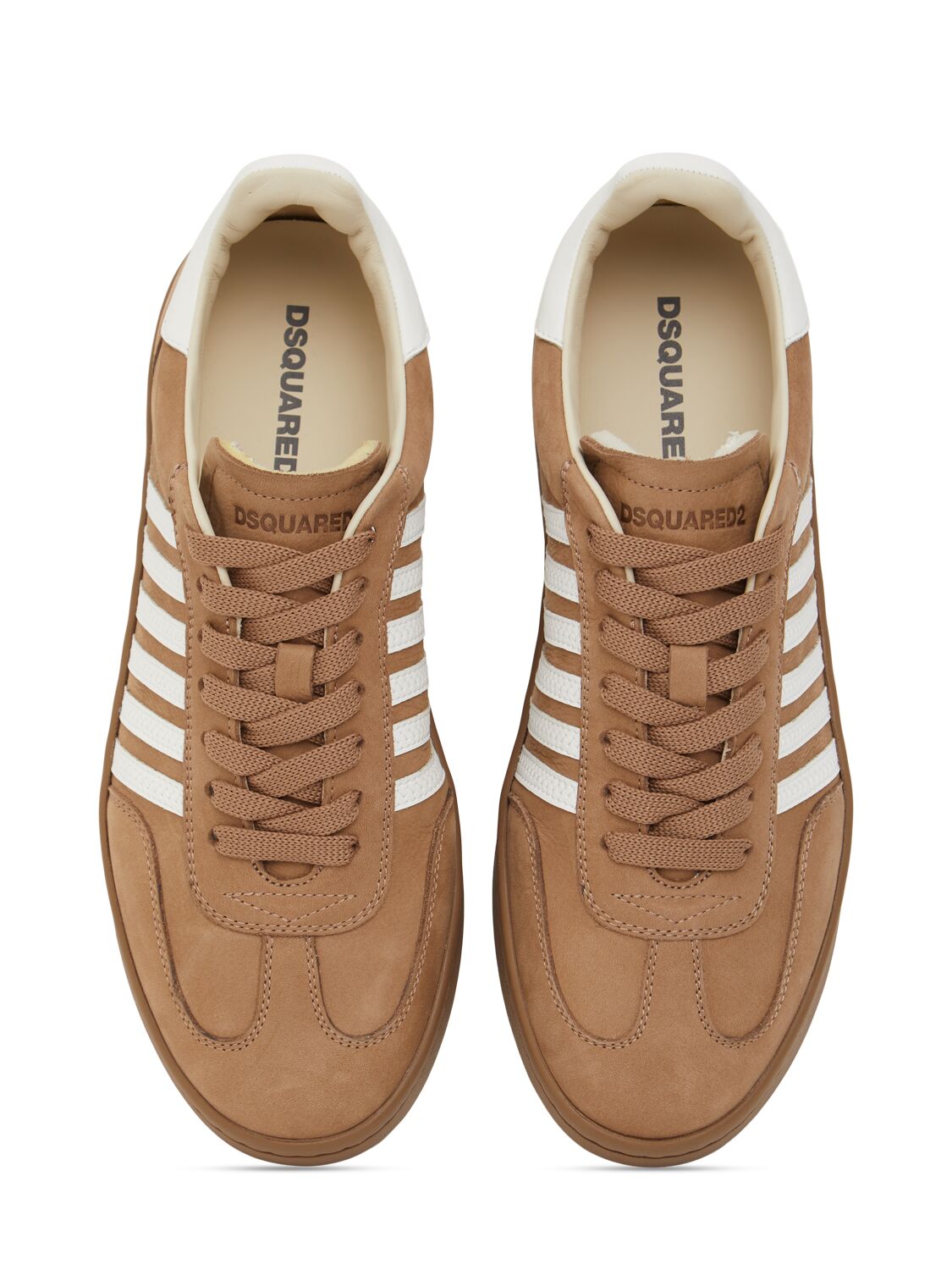 Shop Dsquared2 Boxer Leather Sneakers In Beige/white