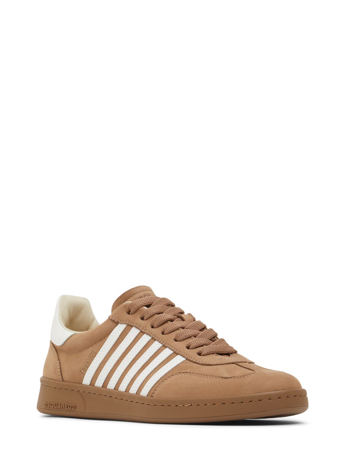 Shop Dsquared2 Boxer Leather Sneakers In Beige/white