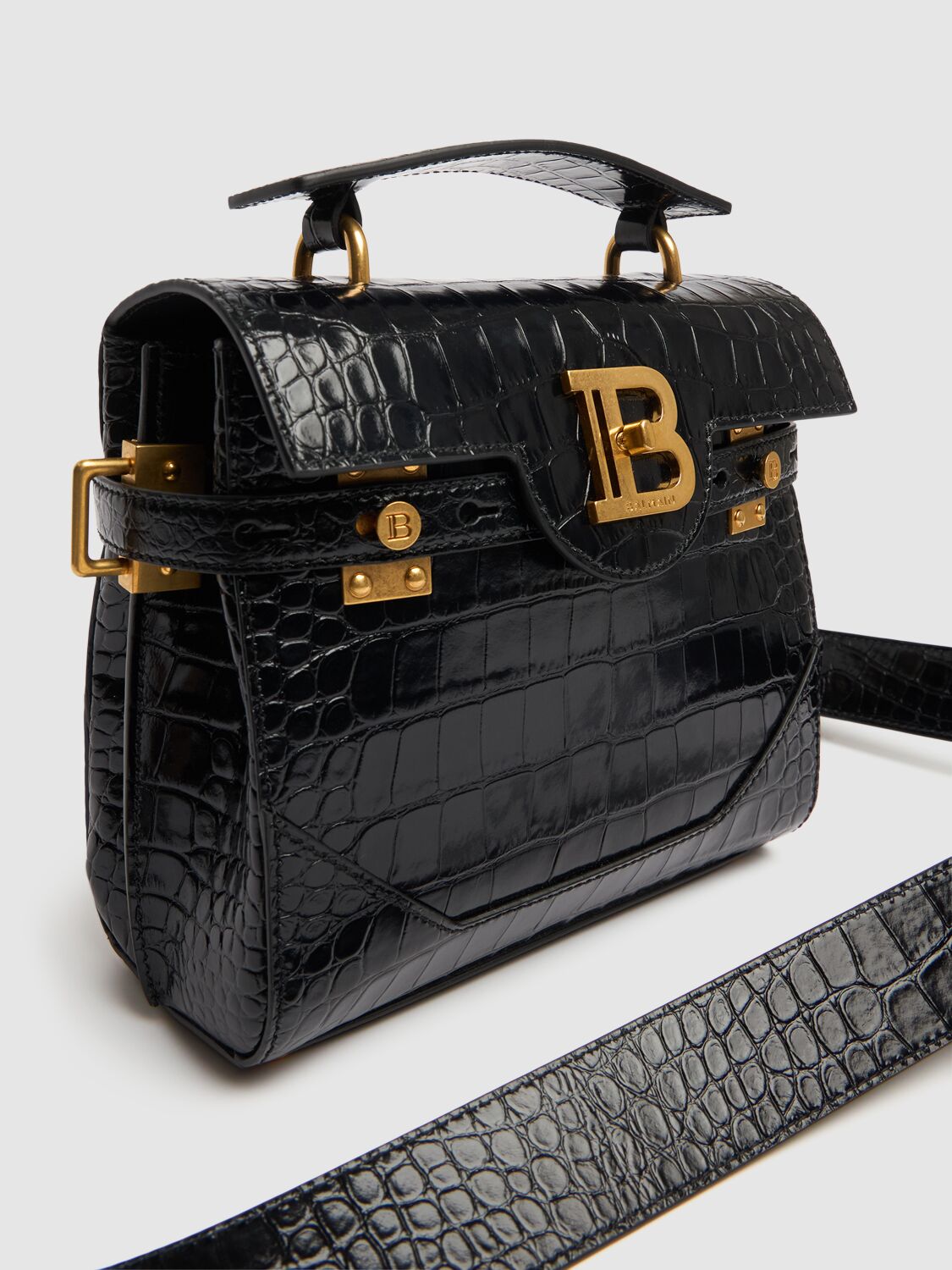 Shop Balmain B-buzz 23 Embossed Leather Bag In Black