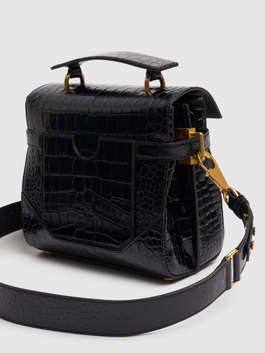 Shop Balmain B-buzz 23 Embossed Leather Bag In Black