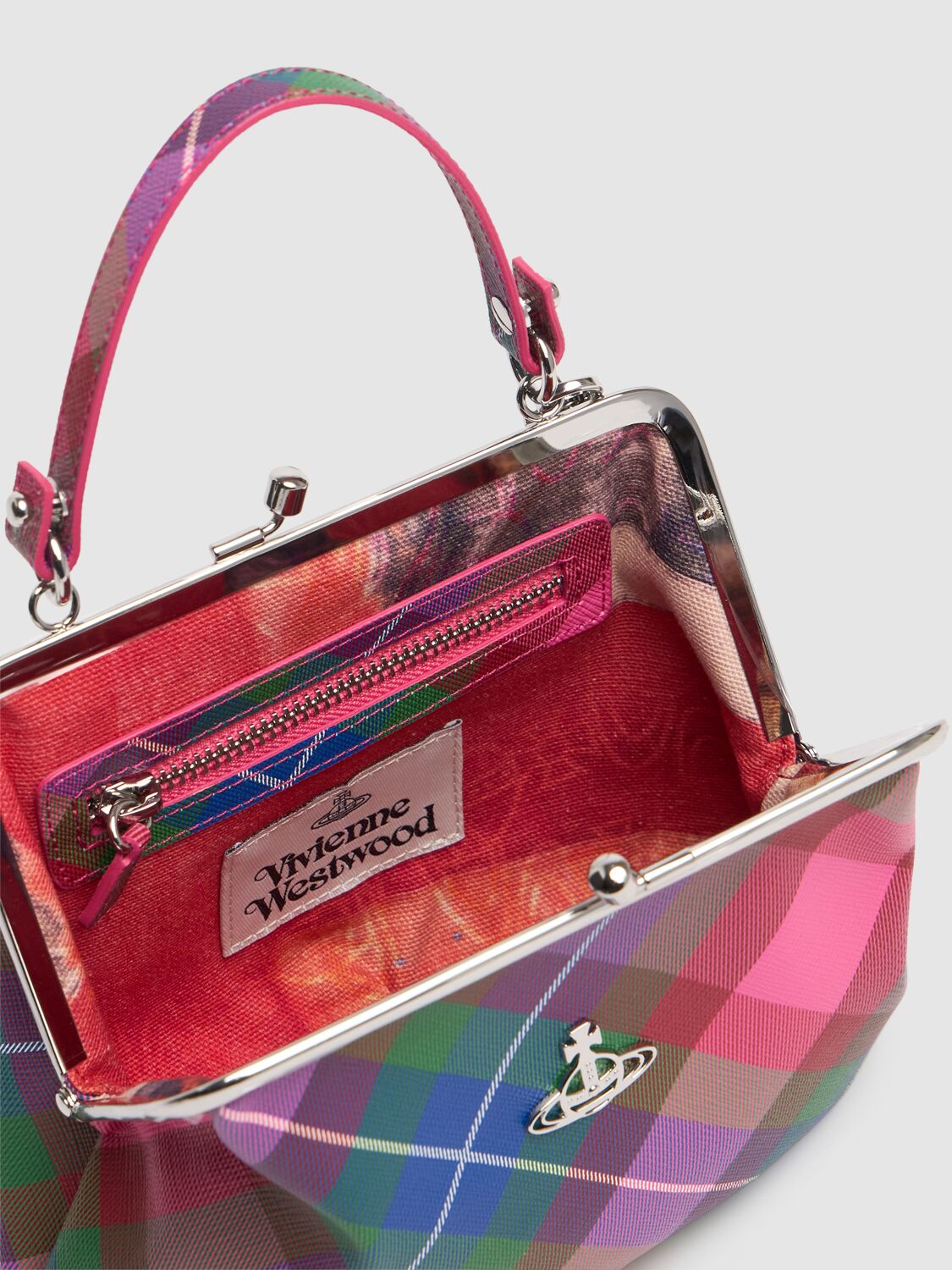 Shop Vivienne Westwood Granny Frame Faux Leather Bag In Candy Tartan