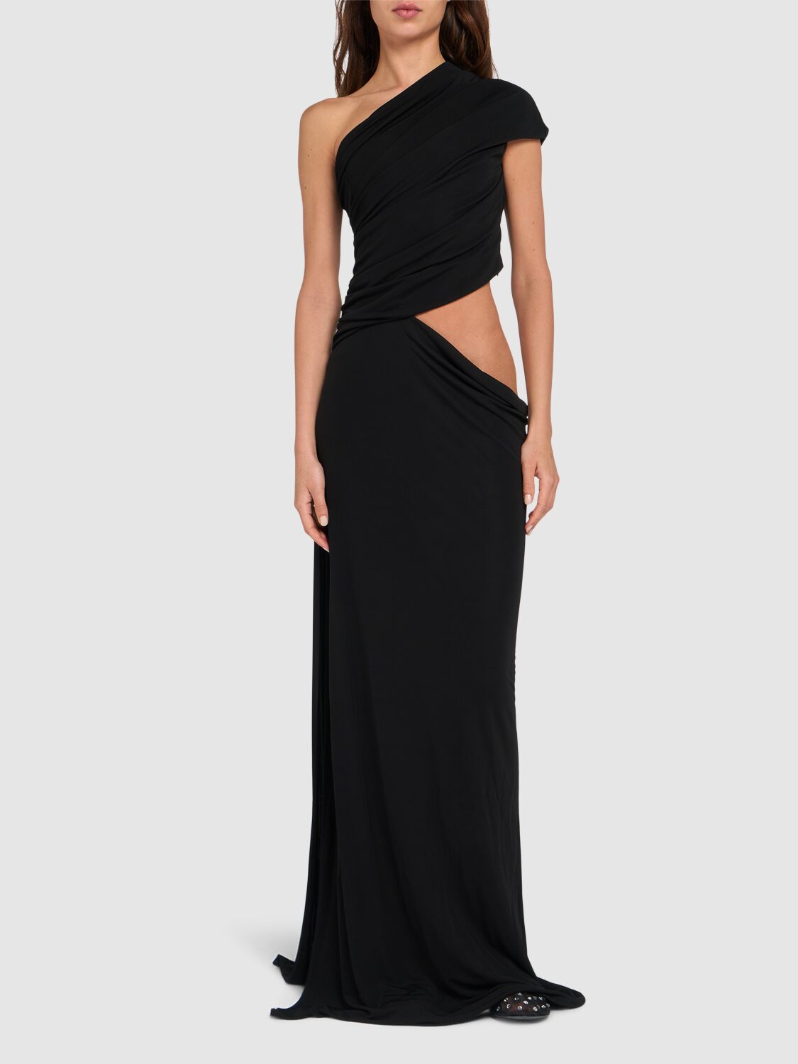 Shop Dsquared2 Viscose Jersey Crepe Long Dress In Black