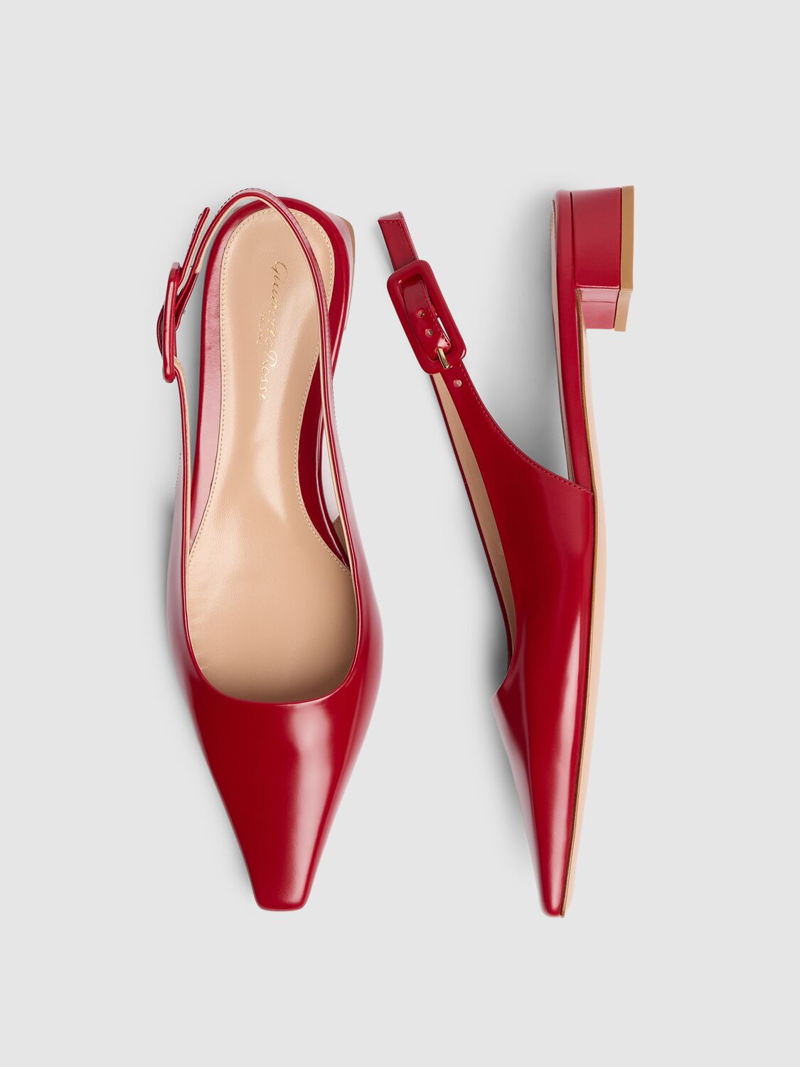 Shop Gianvito Rossi 20mm Tokio Leather Slingback Flats In Red