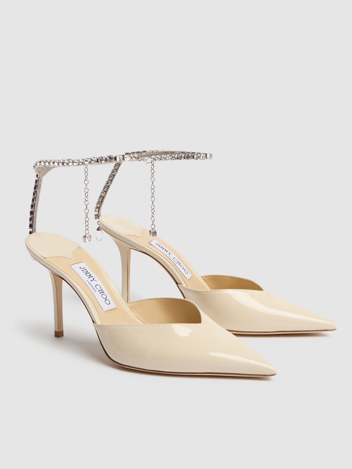 Shop Jimmy Choo 85mm Saeda Patent Leather Pumps In Linen