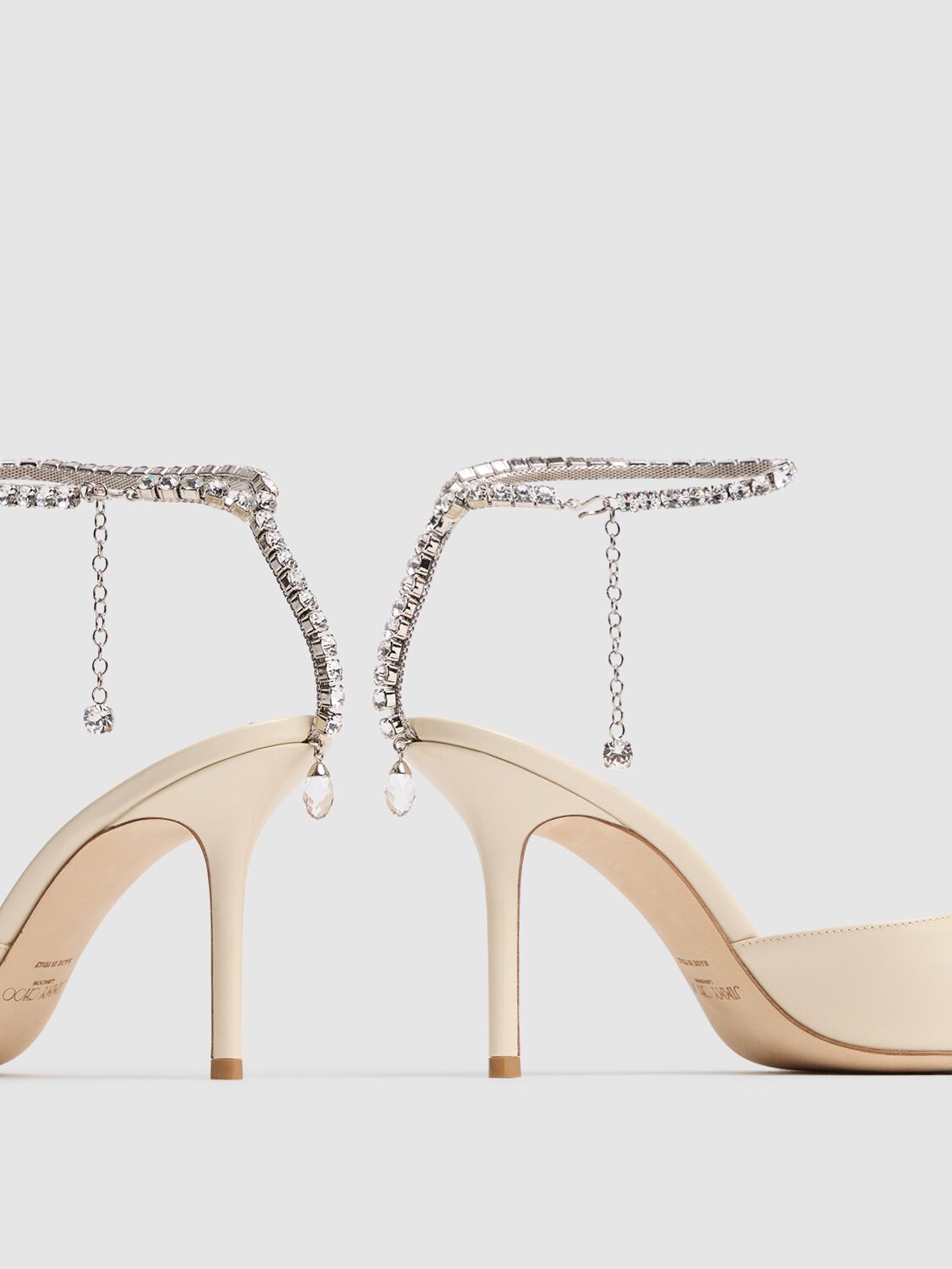 Shop Jimmy Choo 85mm Saeda Patent Leather Pumps In Linen