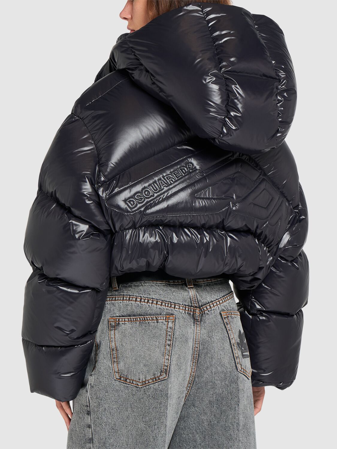 Shop Dsquared2 Puffer Kaban Crop Down Jacket W/ Hood In Black