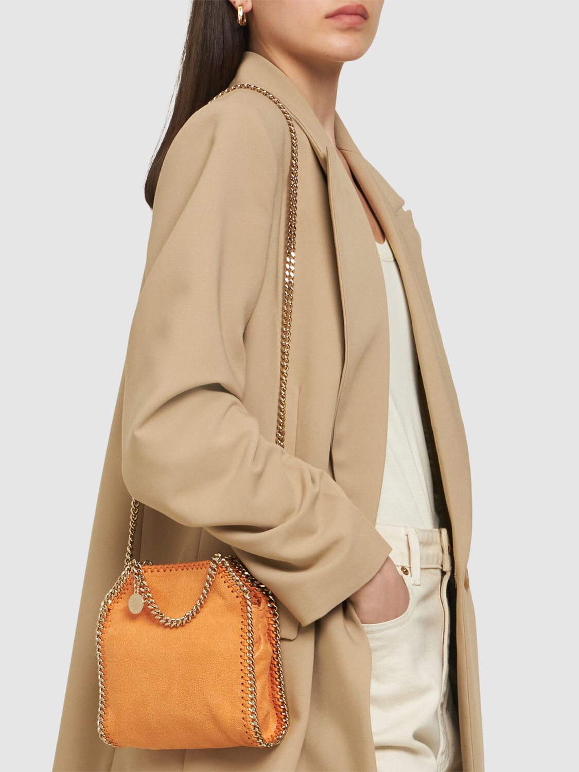 Shop Stella Mccartney Tiny Falabella Eco Shaggy Deer Bag In Papaya