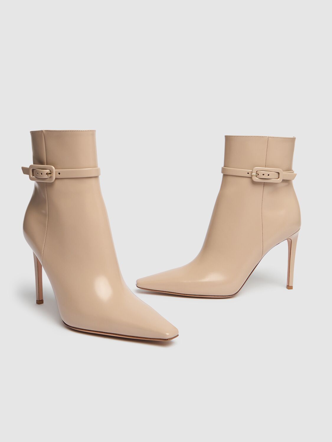 Shop Gianvito Rossi 95mm Tokio Brushed Leather Boots In Beige