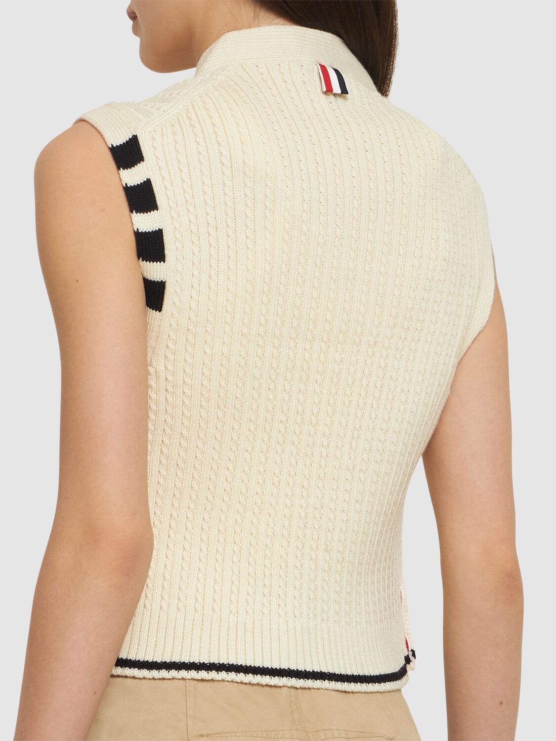 Shop Thom Browne Baby Cable Cropped V-neck Cardigan Vest In Ivory