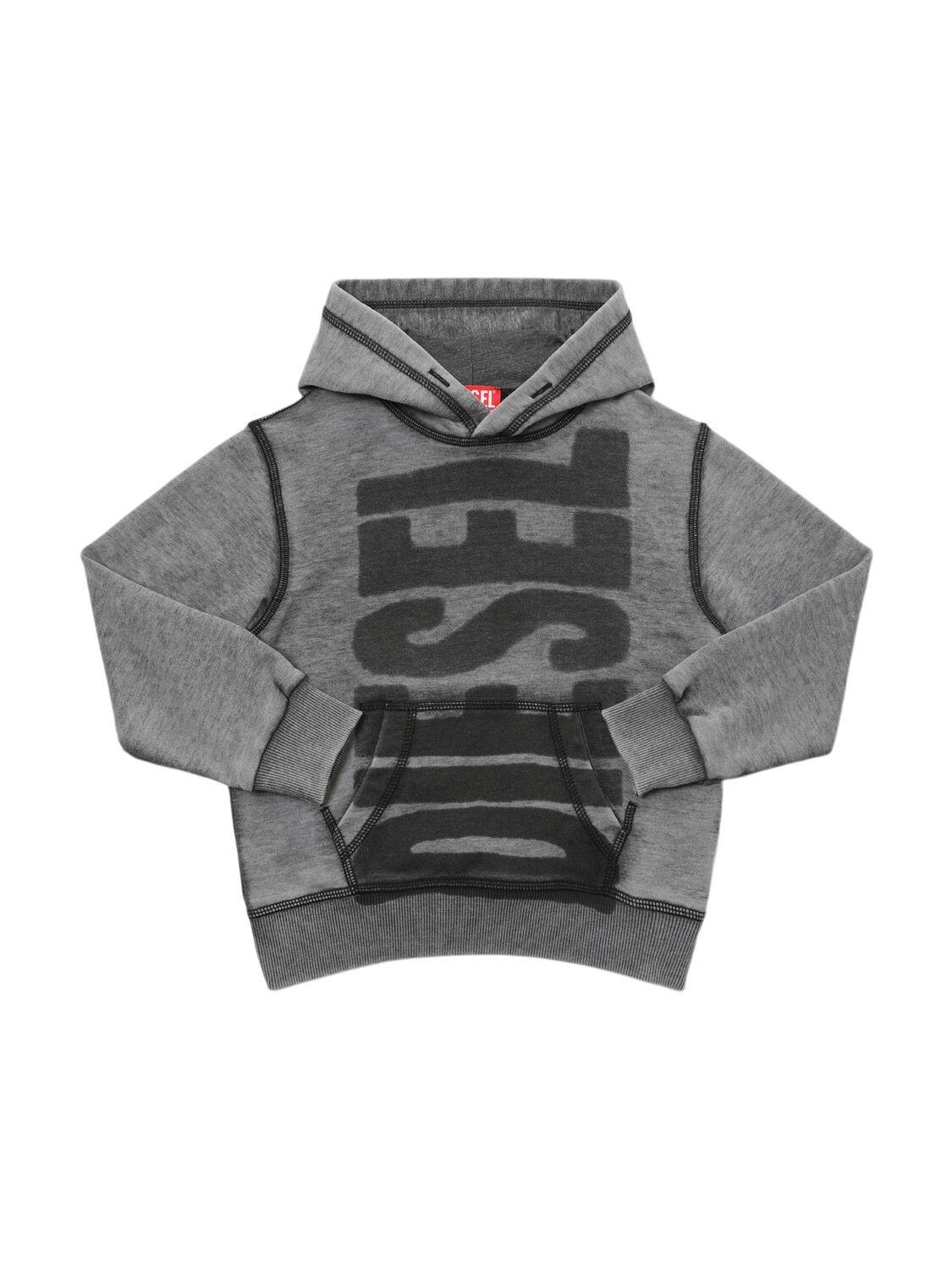 Diesel Logo Cotton Hooded Sweatshirt In Gray