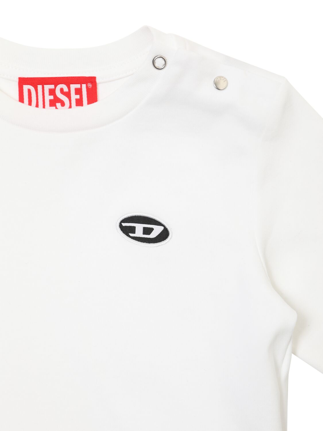 Shop Diesel Printed Cotton Long Sleeved T-shirt In White