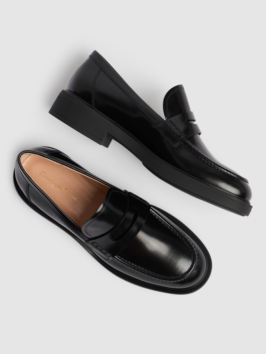 Shop Gianvito Rossi 20mm Harris Leather Penny Loafers In Black