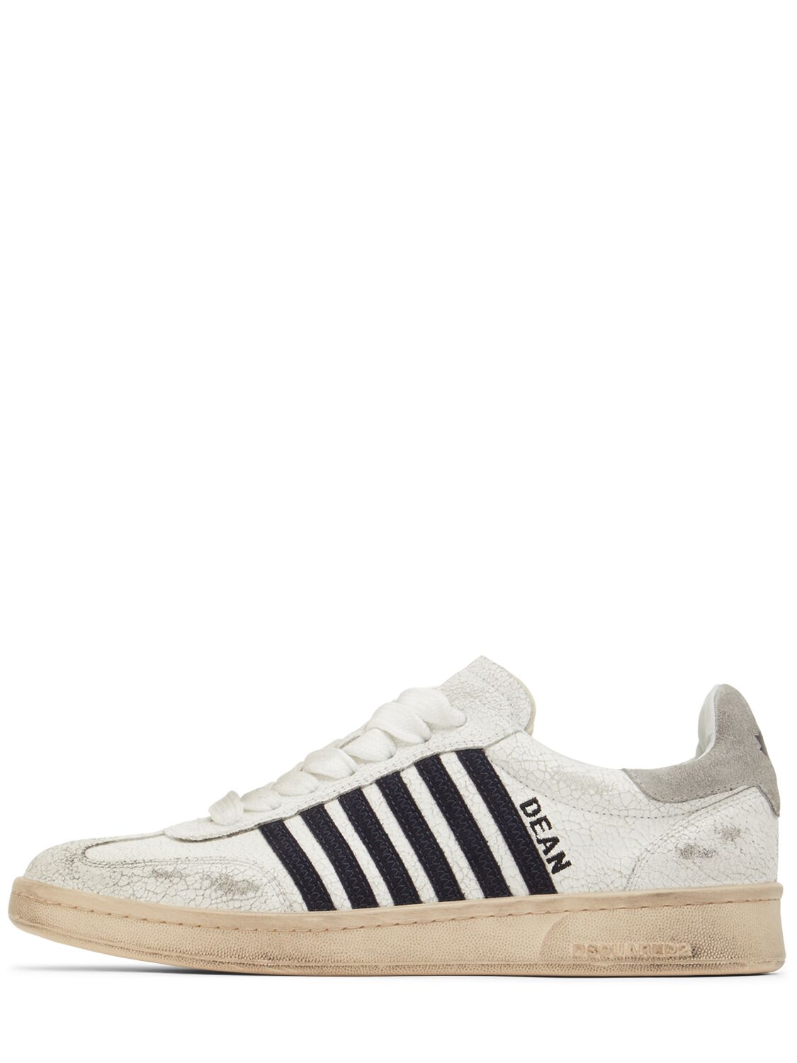 Shop Dsquared2 Boxer Leather Sneakers In White/blue/grey